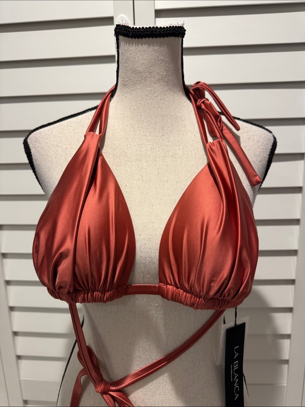 La Blanca NWT Sienna Copper Satin Halter Triangle Bikini Top